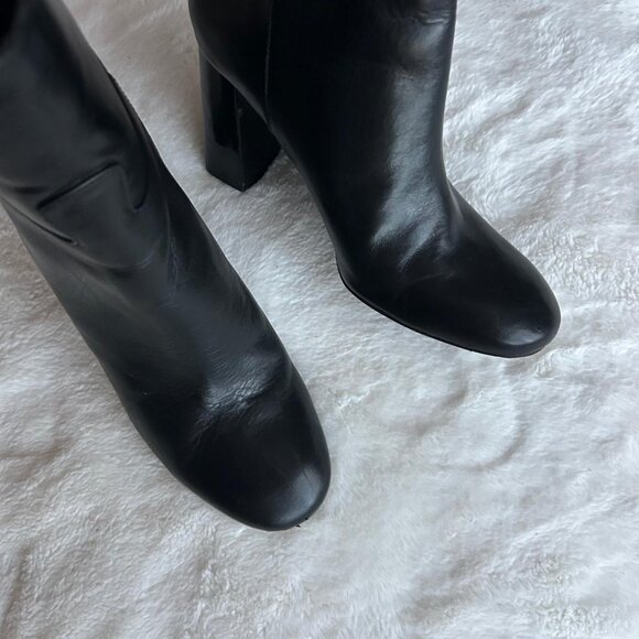 Tory Burch Booties 8 M Black Ankle Boots Leather Heel 3.5 Inch - Picture 6 of 10